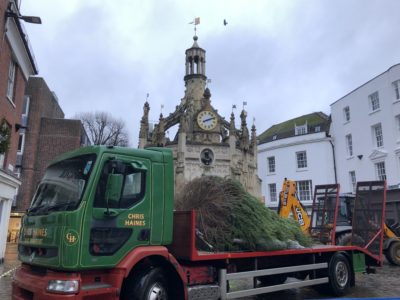 The delivery of Chichester's Tree of Goodwill, as sponsored by RJS Waste Management
