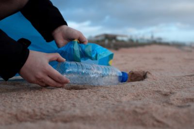 Picking us plastic waste on a UK beach