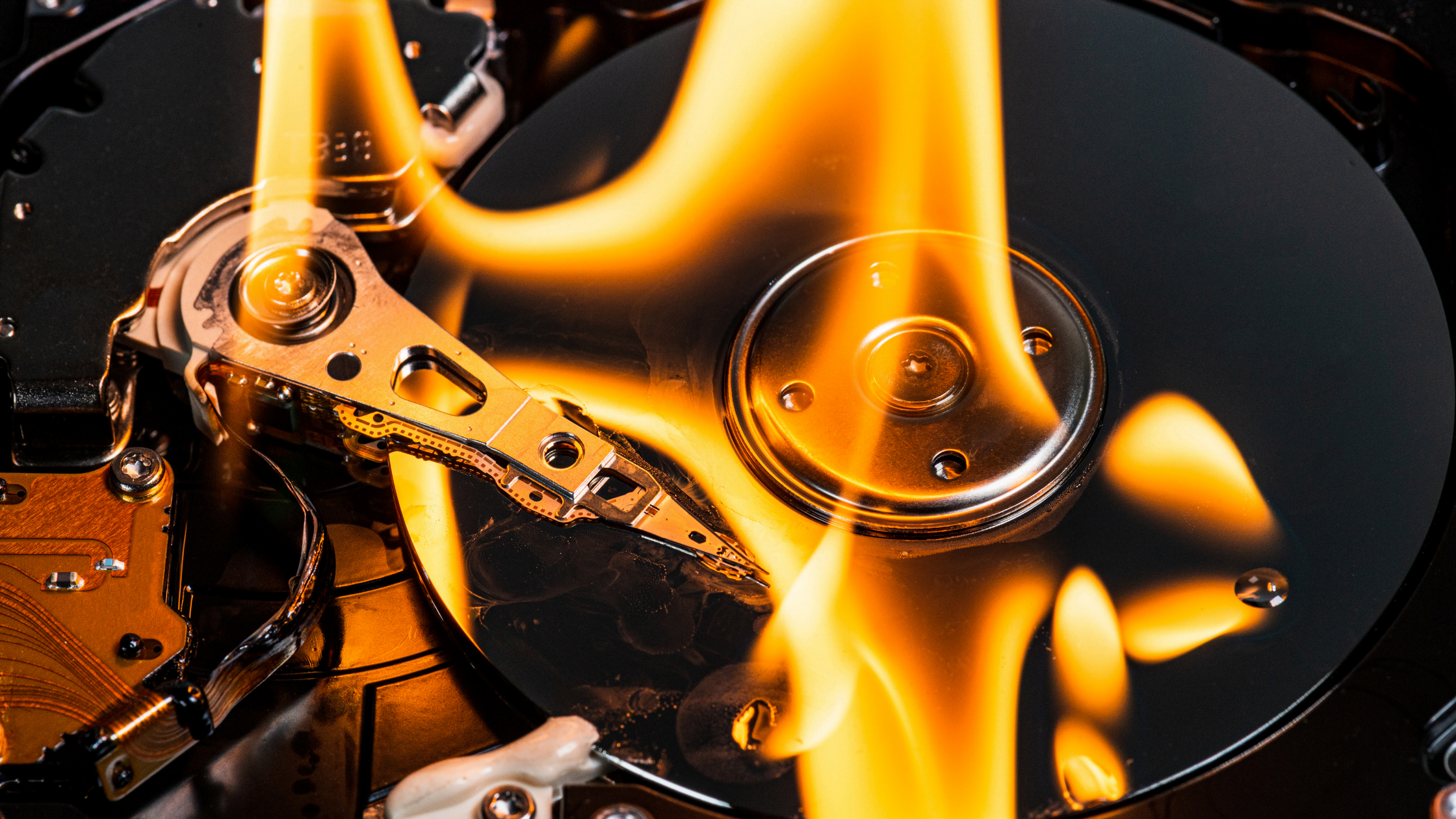 Hard drive being incinerated as part of data destruction strategy