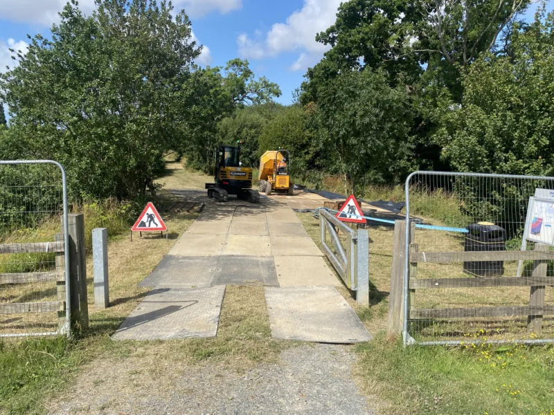 Machinery and signage for site clearing, excavation and hazardous waste removal works Machinery and signage for site clearing, excavation and hazardous waste removal works