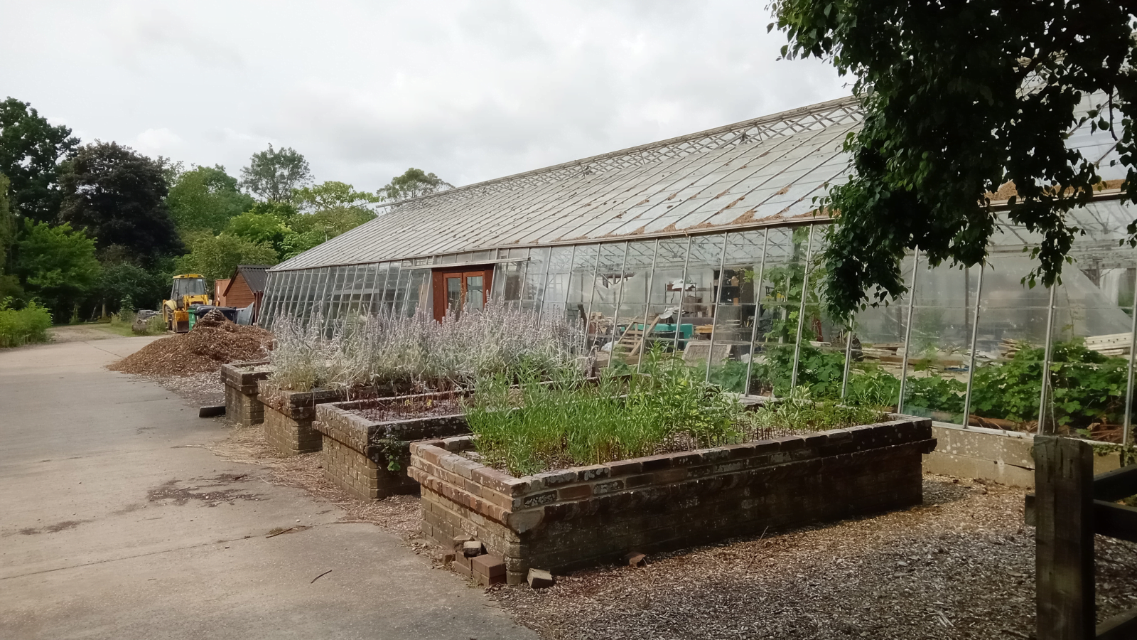 Brinsbury College greenhouse before RJS Waste demolition contractors set to work