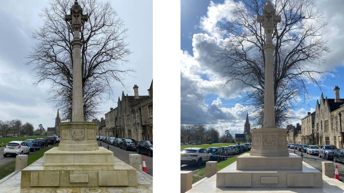 Cleaning Stone Statues — Before and after cleaning of Witney War Memorial