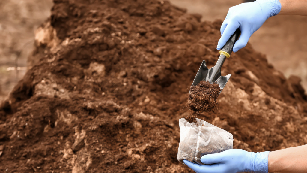 Gathering contaminated soil samples for analysis on site