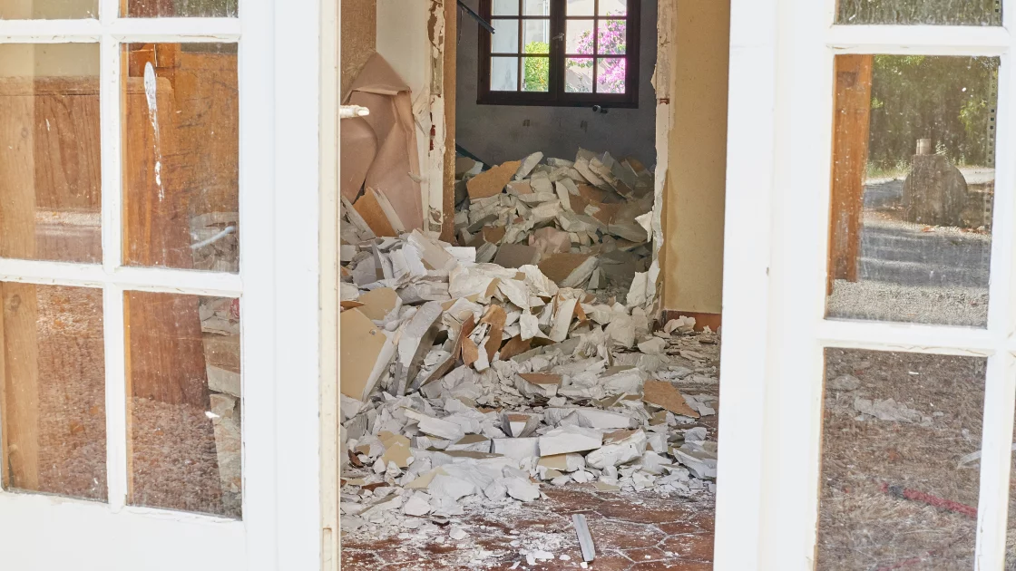 Strip out works at a domestic property seen through a window
